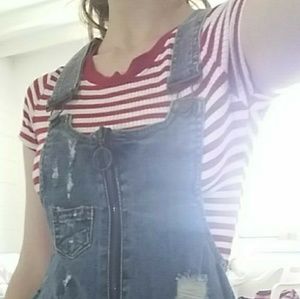 fitted ribbed cropped red & white striped tee